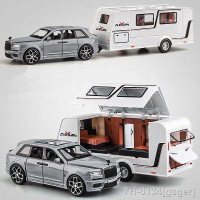 ✷ Alloy Trailer RV Truck Car Model Diecast Metal Recreational Off-Road Vehicle Camper Som e Luz Presente Kids 1:32