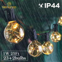 25FT กลางแจ้งกันน้ำไฟ LED เชือก IP44สัตว์เลี้ยงเปลือกพลาสติกลวดทองแดง G40 1วัตต์บอลโคมไฟลานนางฟ้า S tring ไฟตกแต่ง