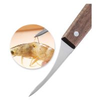 Shrimp Line Knife Cleaner Knife Stainless Steel Peeling Lobster Knifes with Wooden Handle for Prawn Shelling Line Seafood Tools