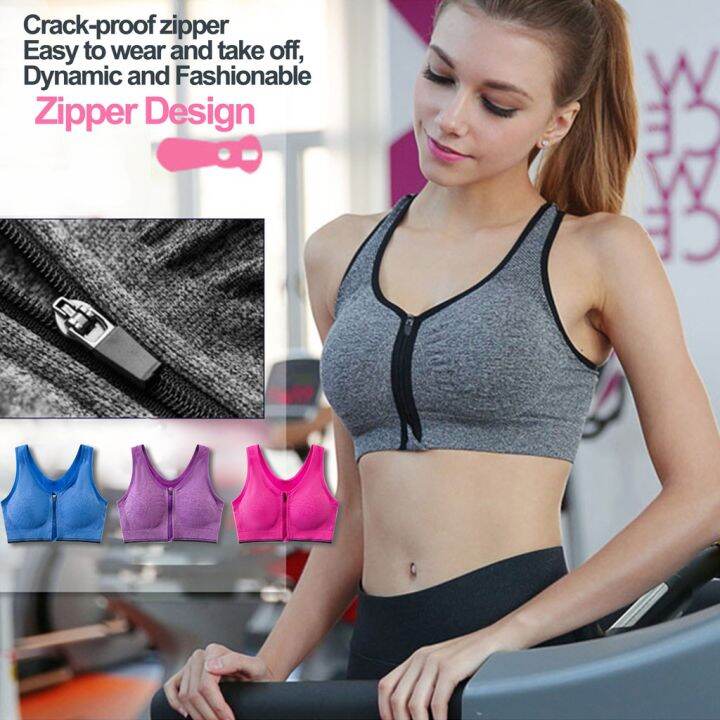 hot-ready-stock-sport-women-zip-front-yoga-push-up-shockproof-sports-running