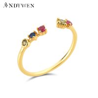 {BUSA Fashion Accessories} ANDYWEN 100 925แหวนเงินสเตอร์ลิงสีรุ้ง CZ ปรับขนาดได้สำหรับผู้หญิงที่ปรับได้เครื่องประดับงานแต่งงานคริสตัลสำหรับหรูหรา