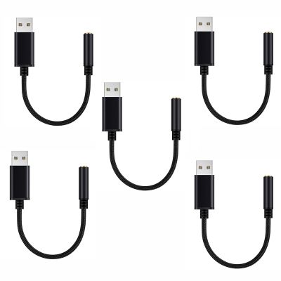 5X USB to 3.5mm Headphone Jack Audio Adapter,External Stereo Sound Card for PC, Laptop,for PS4,(0.6 Feet,Black)