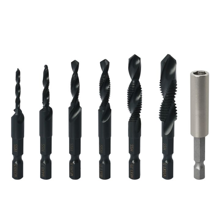 6pcs-m3-m10-drilling-tool-tap-drill-with-threaded-cut-countersink-thread-kit-hss-meter-m8-hand-tools-sets-die-set-metal-bit-hex