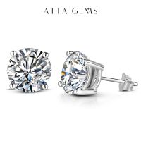 ATTAGEMS 2 Carat 8.0Mm D Color Moissanite Stud Earrings For Women Top Quality 100% 925 Sterling Silver Sparkling Wedding Jewelry