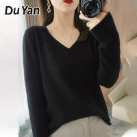 Du YAN เสื้อสเวตเตอร์คอวีแขนยาวสำหรับผู้หญิง,เสื้อกันหนาวแบบสวมหัวอเนกประสงค์เสื้อสเวตเตอร์ออกนอกบ้านเสื้อกันหนาวแบบบางเสื้อถักปล่อยชายฤดูใบไม้ร่วงและฤดูหนาวใหม่