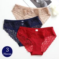 TrowBridge 3PCS/Set Womens Panties Lace Silk Satin Underwear Sexy Lingerie Soft Comfortable Female Briefs Sweet Cozy Underpants