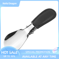 Nofui เหล็กกล้าไร้สนิมพับ shoehorn กับ faux Leather รองเท้าแฟชั่นแบบพกพาแตร