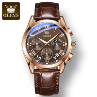 OLEVS 2871 Sport Genuine Leather Band Men Wristwatches Waterproof Quartz Watches For Men Luminous Moon Phase Chronograph