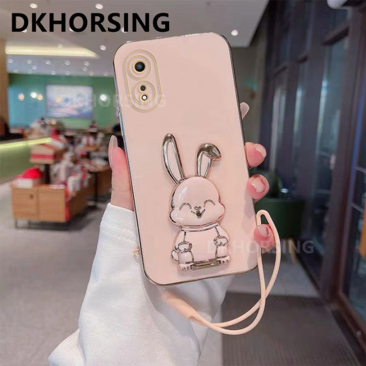 dkhorsing-เคสโทรศัพท์นิ่มชุบสำหรับ-oppo-a98-a78-a77-a77s-a57-a96-a76-a17-a17k-a16-a16k-a16e-เคสกระต่ายน่ารักการ์ตูน-oppoa98-5g-2023ฝาครอบกันกระแทก-oppoa78-5g-พร้อมที่ยึดบาร์และสายคล้องมือ