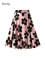 Womens Boho Floral Print Skirts Female Elastic High Waist Pleated Pink Draped A Line Midi Skirt With Liner 2022 Spring K65