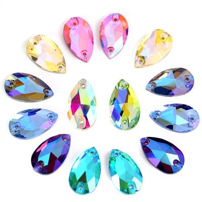 hotx【DT】 Colorful Teardrop Glass Sew Rhinestones Flatback on Stones Droplet Sewing Garment Y1250
