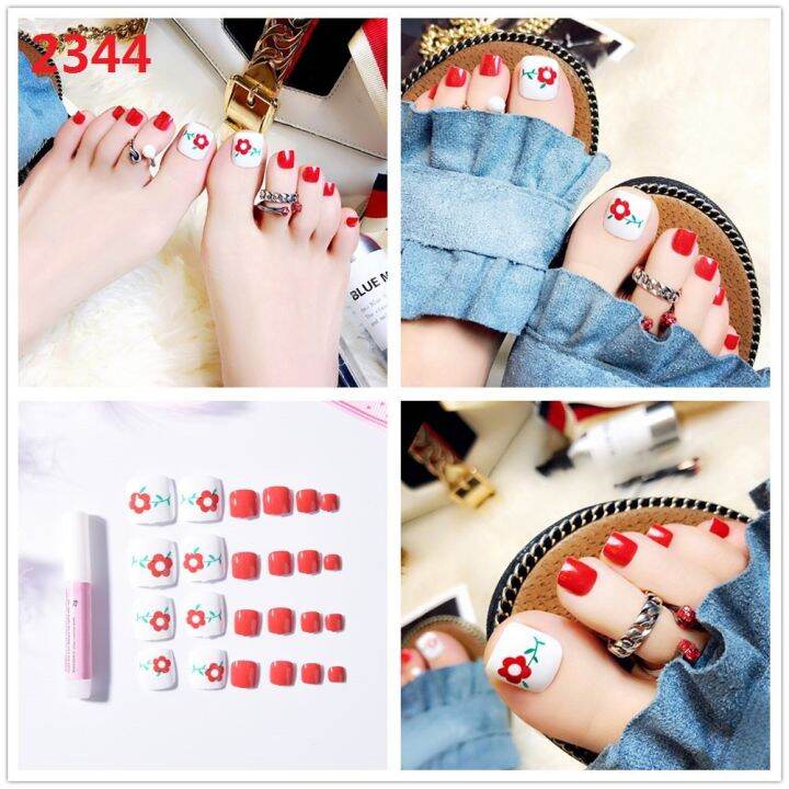 24x-french-nail-art-fake-toe-acrylic-artificial-feet-nails