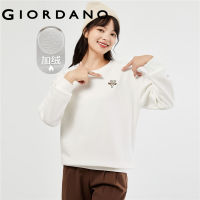 GIORDANO Women Sweatshirts Koala Embroidery Loose Sweatshirts Warm Fleece-Lined Crewneck Fashion Casual Sweatshirts 13323554