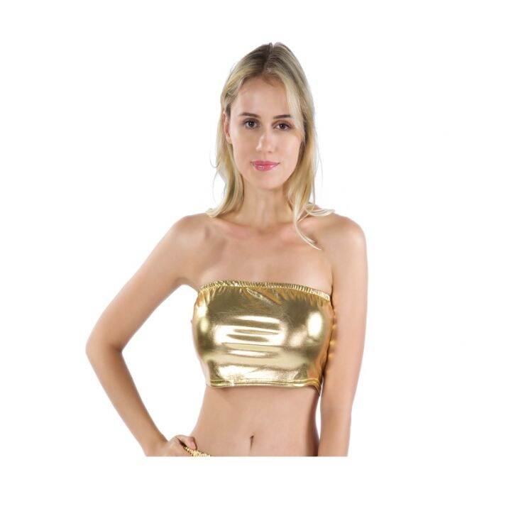 party-bar-strapless-camis-ruched-elastic-boob-bandeau-tube-breast-wrap-silver-gold-crop