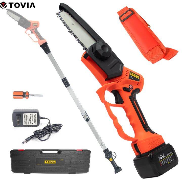 T Tovia Electric 5 Inch Handheld Chain Saw With 7 5 Foot 1 9m High Reach Extension Pole And