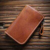 2023 New★ Handmade retro Italian vegetable tanned leather mens leather wallet top layer cowhide short small wallet zipper coin purse