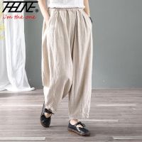 CODpz119nb THHONE Pants Women Long Trousers Korean Style Ready Stock Vintage Fashion Plus Size Summer Pure Cotton Womens Loose Casual Large Size Black Wide-Leg Baggy Retro Cropped Harem Pants