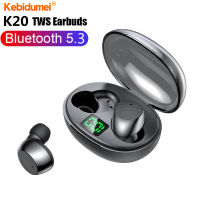 Kebidumei หูฟังบลูทูธไร้สาย5.3 TWS 9D K20ไร้สายเสียงสเตอริโอ HiFi ตัดหูฟังอินเอียร์พร้อมหูฟังไมค์ HD จอแสดงผล LED งานกีฬา