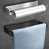 Toilet Paper Holder Kitchen Roll Holder Paper Towel Holder Stainless Steel Punch-Free Bathroom Towel Rack Wall Mounted Black 1pc