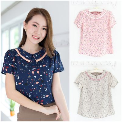 Narinari : NT2347 Double Collar Flower Blouse