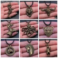 Animal Black Leather Necklace Elephant Wolf Dragon Horse Gecko Lizard Pendant Necklace For Women Men Boy Girls