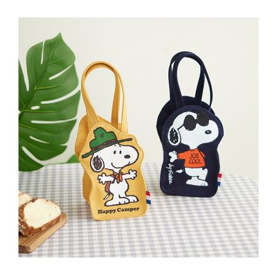 ❍№❡ Japanese Ins New Snoopy Cartoon Cute Canvas Hand Bag Travel Portable Kettle Bag Water Cup Storage Bag