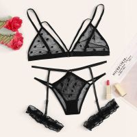 【YF】▫♘  Size Set Hot Erotic Costumes Seamless Thong Garters Dot Bralette Sets