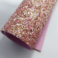 1 PCS A4 SIZE (21x29cm) PINK CHUNKY GLITTER Leather with PINK VELVET Fabric Backing  for DIY Sewing 2S09A Note Books Pads