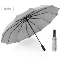 Fully-Automatic 12 Ribs Rainy Umbrella 3-Folding Adults Bumbershoot Pongee Parasol Wind Resistant Windproof 48-53cm Radius