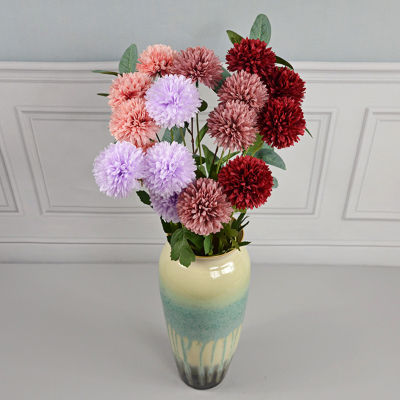 Sanwood®1Pc ดอกไม้เทียมที่ละเอียดอ่อน DIY 4หัวประดับบ้านประดิษฐ์ปลอม Ball Chrysanthemum สำหรับงานแต่งงาน