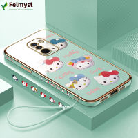 [ฟรีสายคล้อง] สำหรับ Xiaomi F1เซลล์ Pocophone เคสโทรศัพท์น่ารักการ์ตูน Hello Kitty สำหรับเด็กผู้หญิงขอบสี่เหลี่ยมรูปแบบปลอกชุบเคสโทรศัพท์หรูหราชุบเคสโทรศัพท์นิ่ม