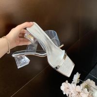 Womens Sexy Clear High Heels Shoes 2023 Summer New Fashion PVC Transparent Heels Slippers Ladies Open Toe Party Wedding Sandals