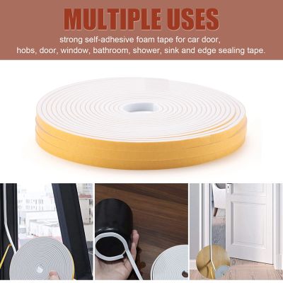 Self Adhesive Foam Tape Door Window Seal Door Draught Excluder Weatherstripping, 6mm Wide x 3mm Thick 3 Pcs Each