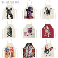 ↂ♣ Cartoon Bulldog Apron Dachshund Kitchen Aprons Unisex Dinner Party Cooking Waist Bib Cotton Linen Pinafore Cleaning Tools Mandil