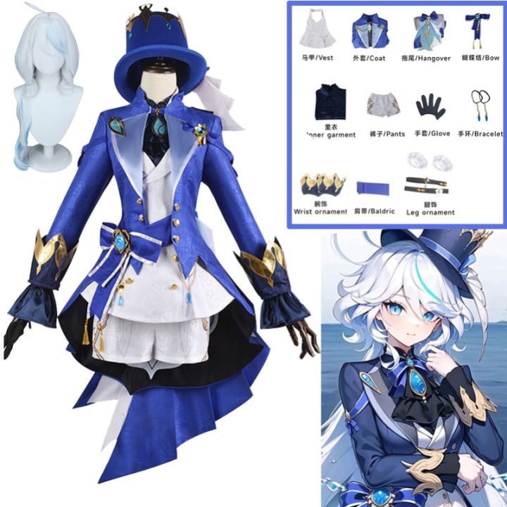 Clemmiepn Anime Game Genshin Focalors Furina Hat Wig Hair Outfit