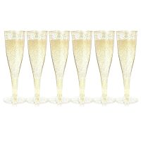 Plastic Champagne Flutes Disposable Golden Glitter Plastic Champagne Glasses for Parties Glitter Transparent Plastic Cup
