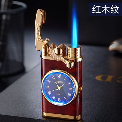 ZZOOI Creative  Metal Lighter With Light Watch Electronic Rocker Press Inflatable Turbo Torch Windproof Man Husband Father Gift