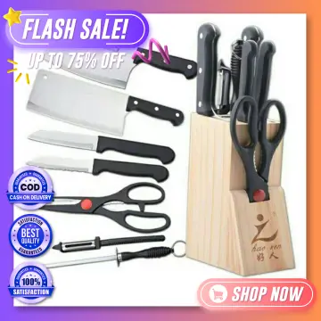 Golden Titanium Knife Set with Acrylic Stand, Kitchen Knives Set with Block,  Scissors - Cutlery & Kitchen Knives