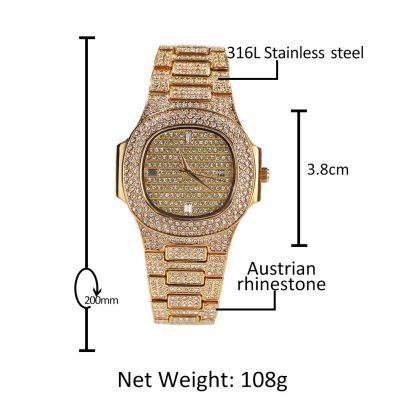 [COD] นาฬิกาผู้ชายแฟชั่นฮิปฮอประดับไฮเอนด์ในยุโรปและอเมริกาใหม่สายเพชรปฏิทินนาฬิกาควอตซ์นาฬิกานักเรียน Christmas Gift