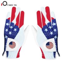 New Soft Breathable Golf Gloves Men Leather Left Hand Right Hand Pair with Removable Usa Flag Ball Marker