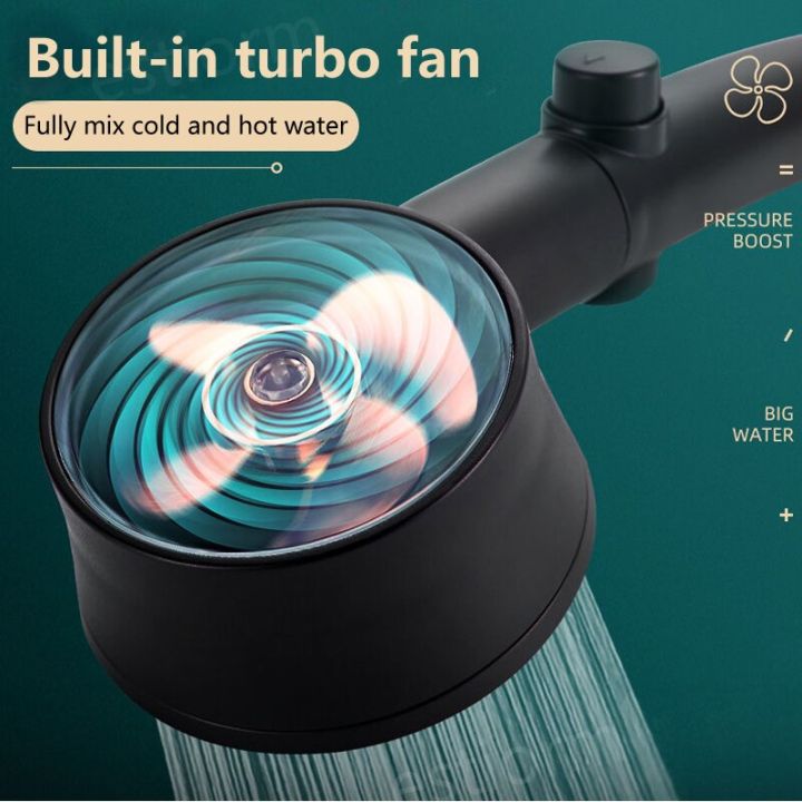 gold-fan-propeller-turbo-shower-high-pressure-6-modes-adjustable-stop-water-button-bathroom-water-saving-shower-head-with-hose-showerheads