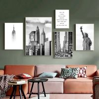 City Landscape พิมพ์ภาพประกอบ New York Statue Of Liberty สีดำและสีขาวโปสเตอร์ Wall Art รูปภาพสำหรับตกแต่งห้องนอน