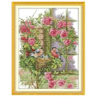 DIY Handmade Needlework Cross Stitch Set Embroidery Kit 14CT Birds Family Pattern Cross-Stitching 35 * 45cm Home Decoration