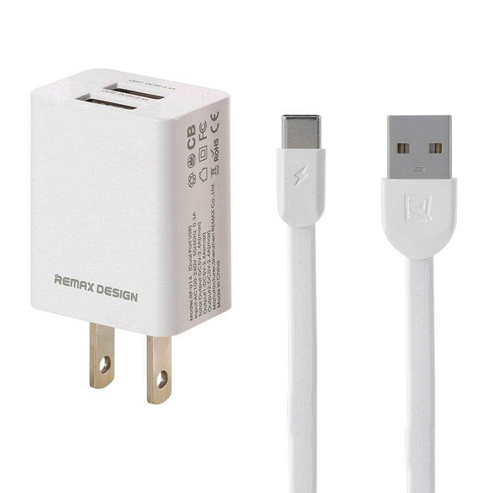 Remax Phone Charger Plug / Travel Charger 2 USB Port +USB TypeC Data