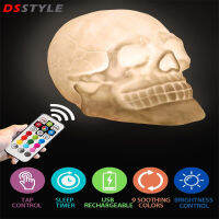 DSstyles โคมไฟลายฮาโลวีนหัวกะโหลก Led แบบชาร์จไฟได้,ไฟพร้อมรีโมทคอนโทล USB ควบคุมด้วยระบบสัมผัสสำหรับตกแต่งสยองขวัญปาร์ตี้ฮัลโลวีน