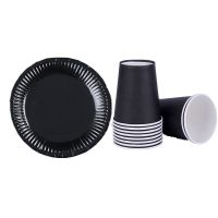 Black Solid Disposable Tableware Set Party Supplies Paper Plates Cups Wedding Birthday Party Decorations Adult Favor