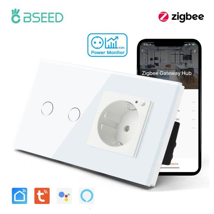 Bseed Zigbee Smart Touch Switch Eu Standard Zigbee Socket Black White Glass Panel 123 Gang 1131