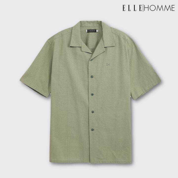 elle-homme-เสื้อเชิ้ตแขนสั้น-คอปกเชิ้ต-cotton-100-ทรงโอเวอร์ไซซ์-สวมใส่สบาย-ระบายอากาศดี-w8b668