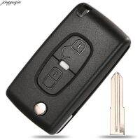 FKAM Jingyuqin Flip Remote Car Key Case Shell สำหรับ Peugeot 4007 ET 4008 Citroen C-Crosser C4 Aircross 2ปุ่ม Fob MIT11R ใบมีด CE1731 Lamci