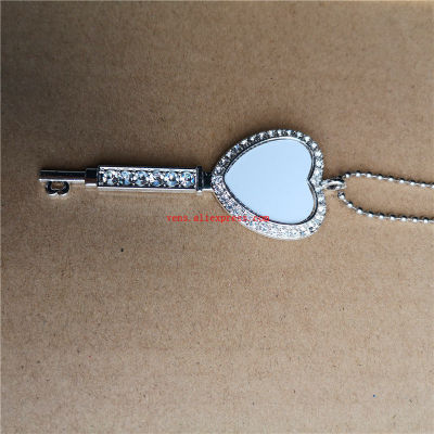 sublimation blank heart key necklaces pendants with drill necklace pendant hot tranfer printing consumable 15pcslot